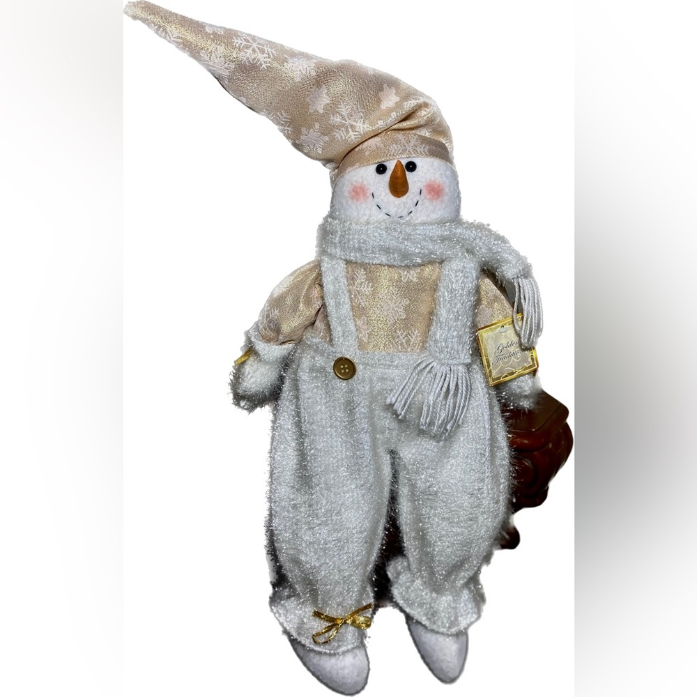 Christmas Snowman Sparkling Shelf Sitter Decoration 12 Inch Tall Cute